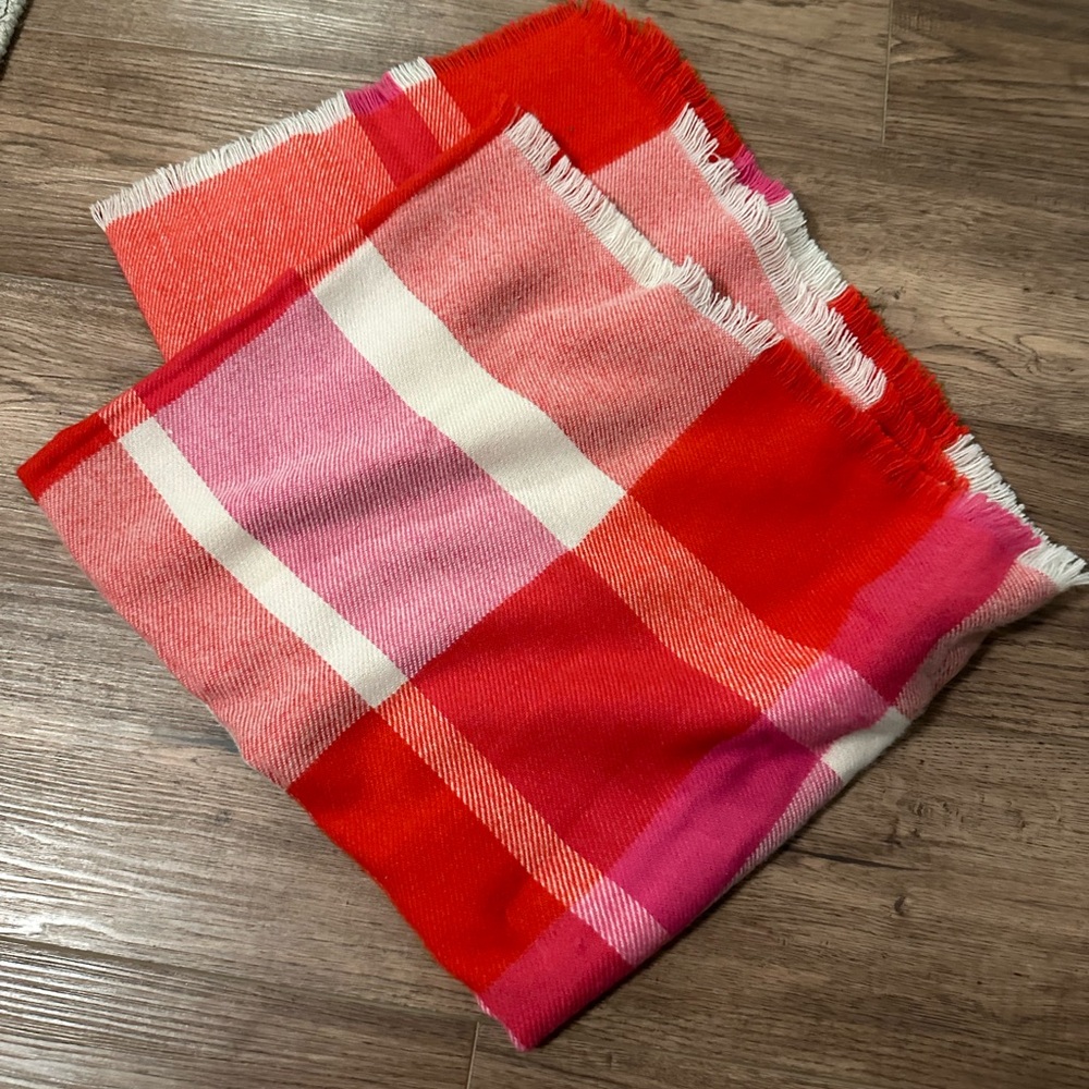 Maurices Pink Red White Plaid Fringe Scarf Wrap